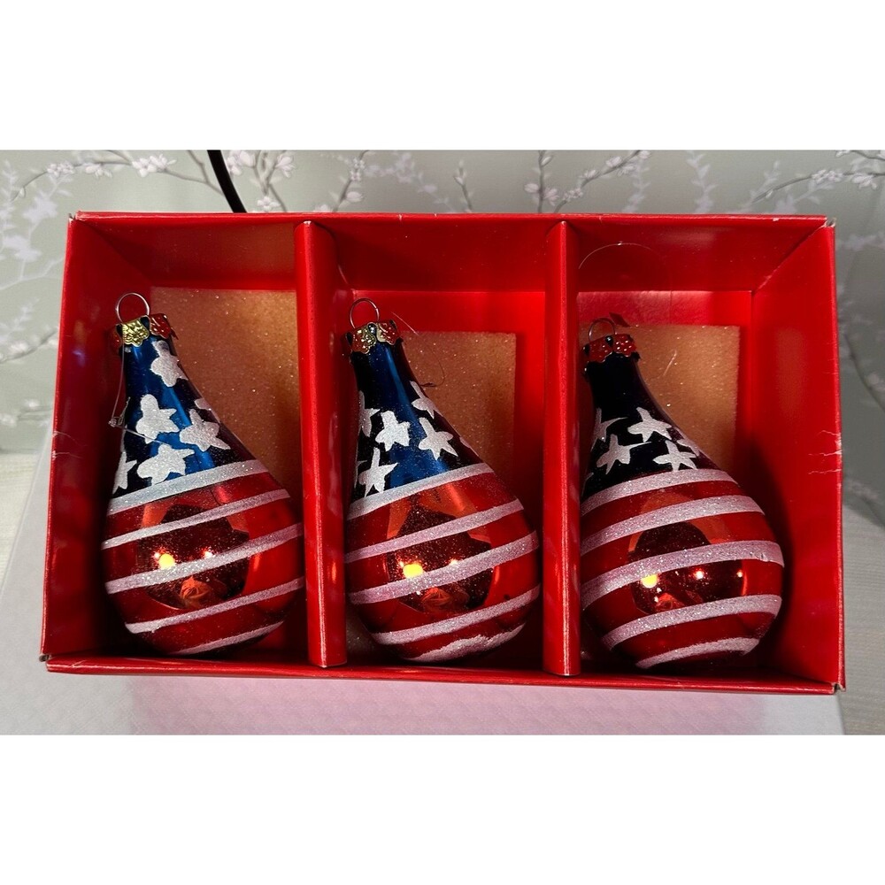 Set of 3 Vintage Red, White & Blue Patriotic Ornaments